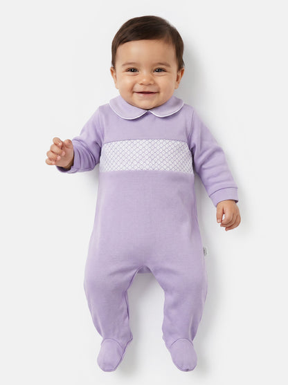Cotton Baby Grow with Smocked Detail - Lilac