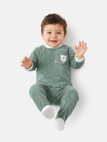Baby Boy Elio Collection 2-Piece Velour Pyjama Set with Teddy Embroidery - Mint Green