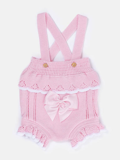 Baby Girl Carmen 2-piece Knitted Spanish Romper Set - Baby Pink