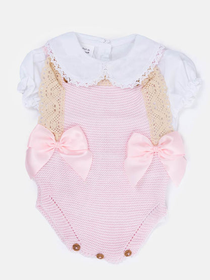 Baby Girl Sandra 2-piece Knitted Spanish Romper Set - Baby Pink