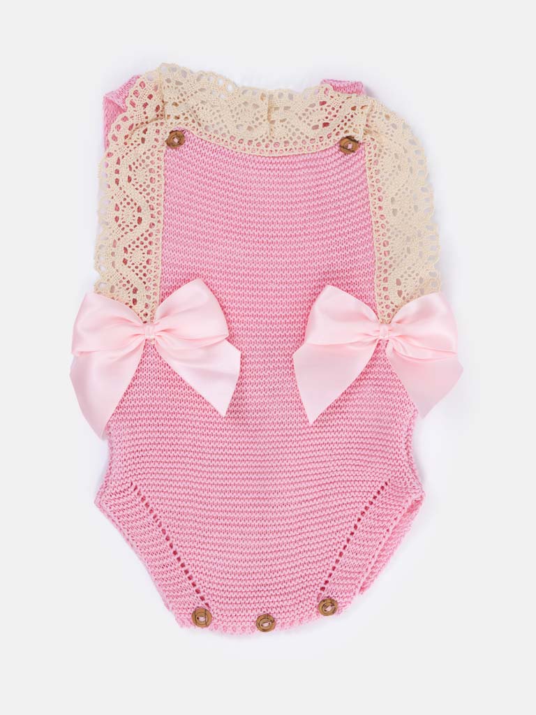 Baby Girl Sandra 2-piece Knitted Spanish Romper Set - Pink