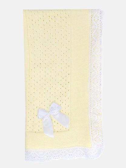 Baby Open Dot Knitted Spanish Blanket with Bow - Lemon Yellow