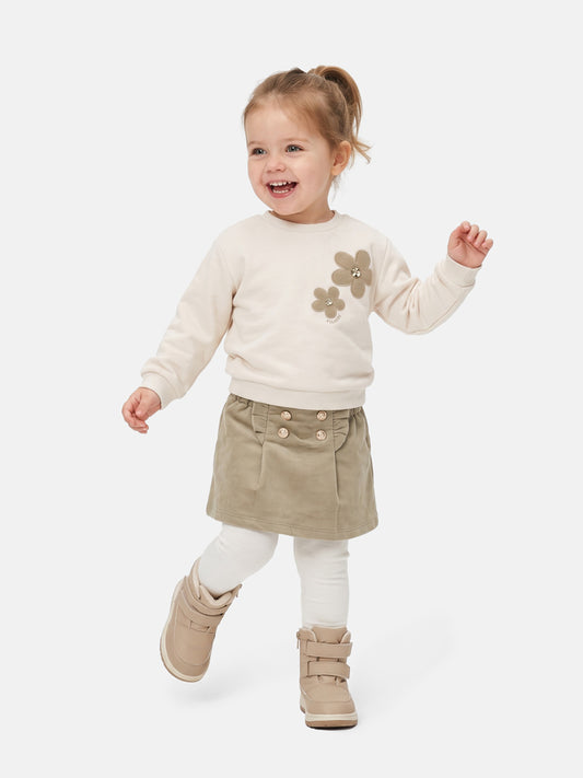 Baby Girl Fiorella Collection 2-Piece Set with Velvet Skirt - Beige