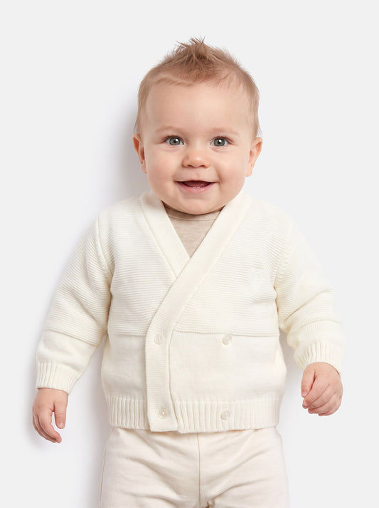 Baby Knitted Cardigan with Embroidered Detail & Gift Box - Ivory