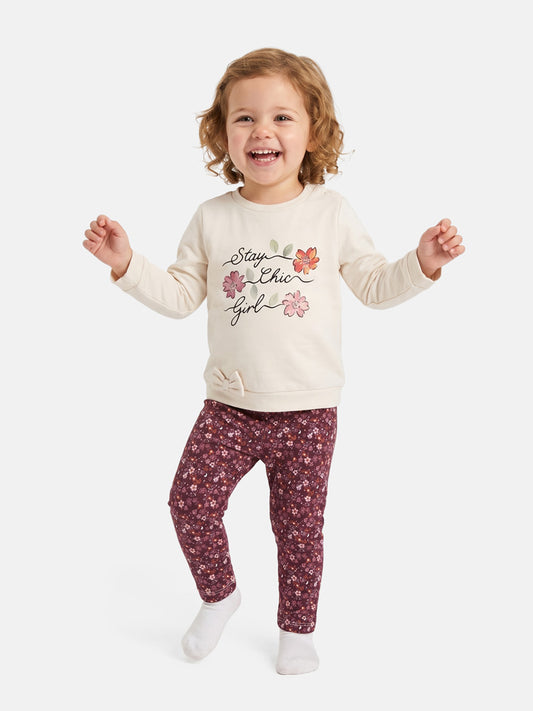 Baby Girl 2-Piece Leggings Set with Floral Design Antonella Collection - Cherry