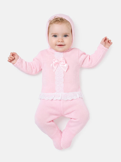 Baby Girl Carmina Collection 3-piece Spanish Knitted Set - Baby Pink