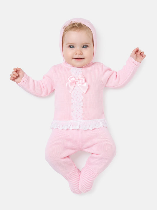 Baby Girl Carmina Collection 3-piece Spanish Knitted Set - Baby Pink