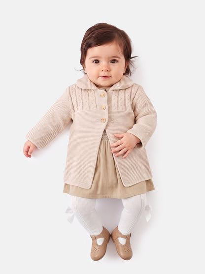 Girl Irene Collection Knitted Coat with Back Bow Baby & Toddler - Beige