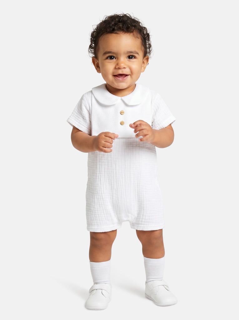 Baby Boy One-Piece Summer Pyjama with Buttons - Ivory