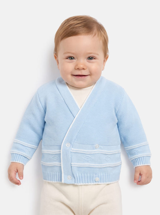 Baby Knitted Cardigan with Diamond Pattern Detail & Gift Box - Baby Blue