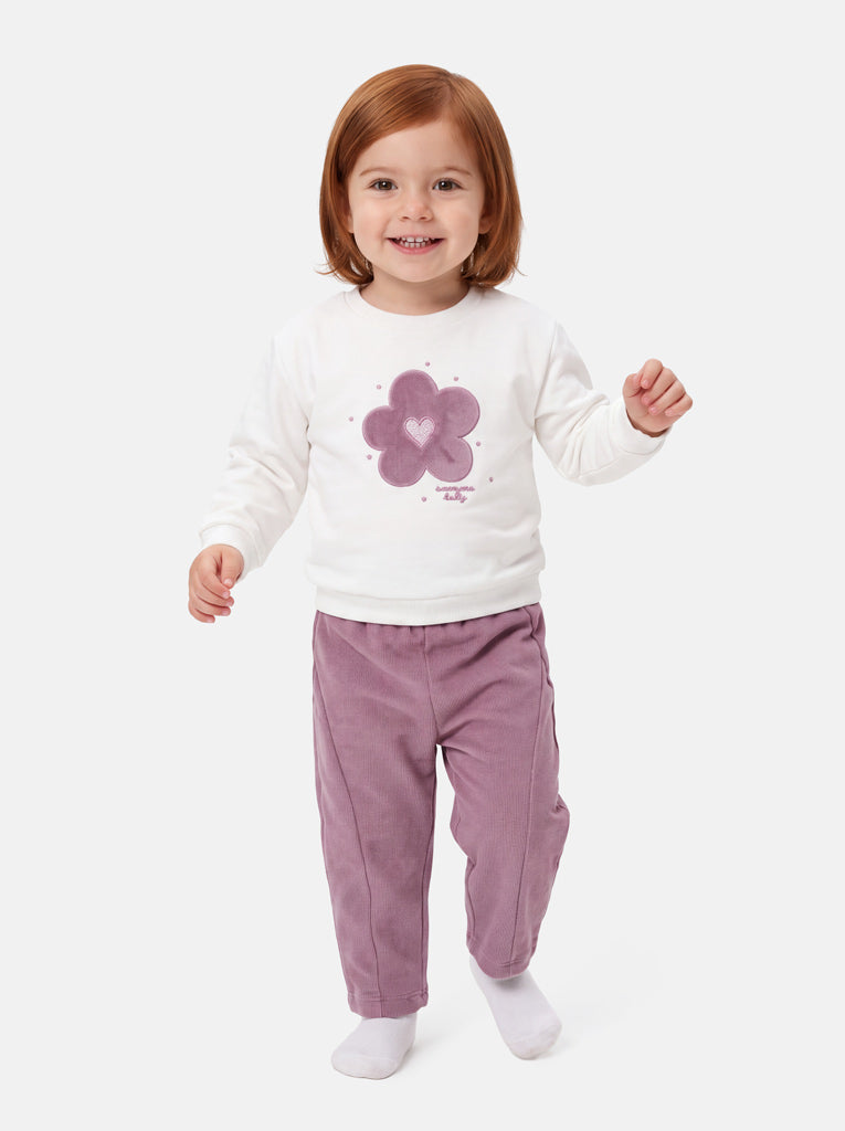 Baby Girl Allegra Collection 2-Piece Tracksuit Set with Flower Design - Dusty Pink