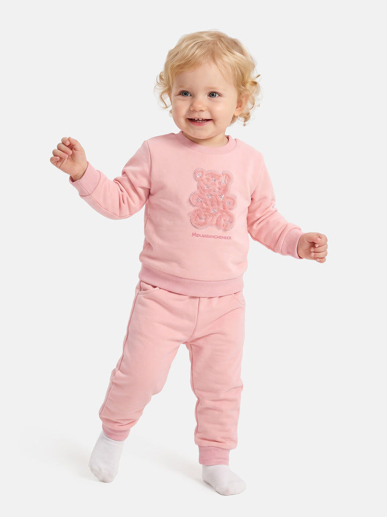 Baby Girl Gemma Collection 2-Piece Tracksuit Set with Teddy Design - Peach