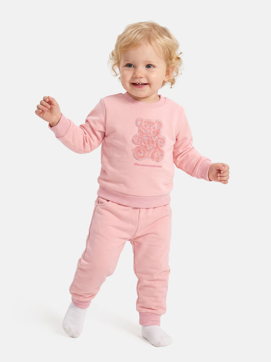 Baby Girl Gemma Collection 2-Piece Tracksuit Set with Teddy Design - Peach
