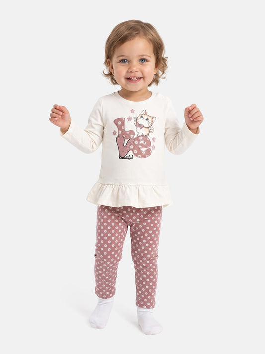 Baby Girl 2-Piece Leggings Set with Kitty Love Maddalena Collection - Beige