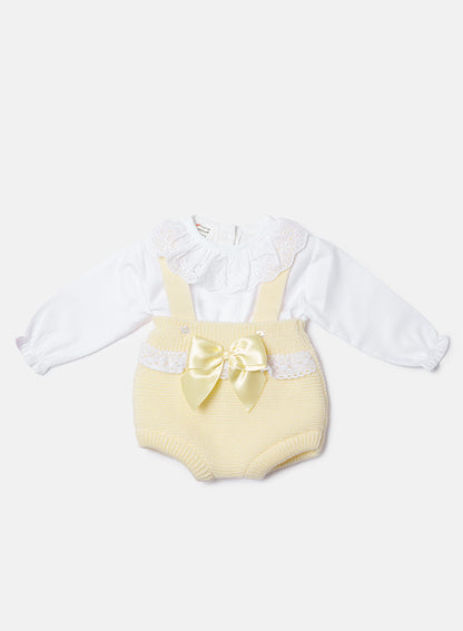 Baby Girl Tina Collection 2-piece Spanish Knitted Romper Set - Lemon Yellow