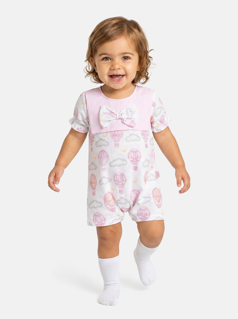 Baby Girl Summer Pyjama with Puffed Sleeves - Hot Air Balloon Collection - Baby Pink