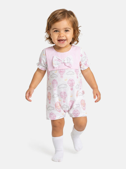 Baby Girl Summer Pyjama with Puffed Sleeves - Hot Air Balloon Collection - Baby Pink