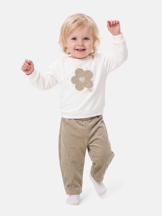 Baby Girl Allegra Collection 2-Piece Tracksuit Set with Flower Design - Beige