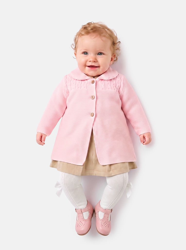 Girl Irene Collection Knitted Coat with Back Bow Baby & Toddler - Baby Pink