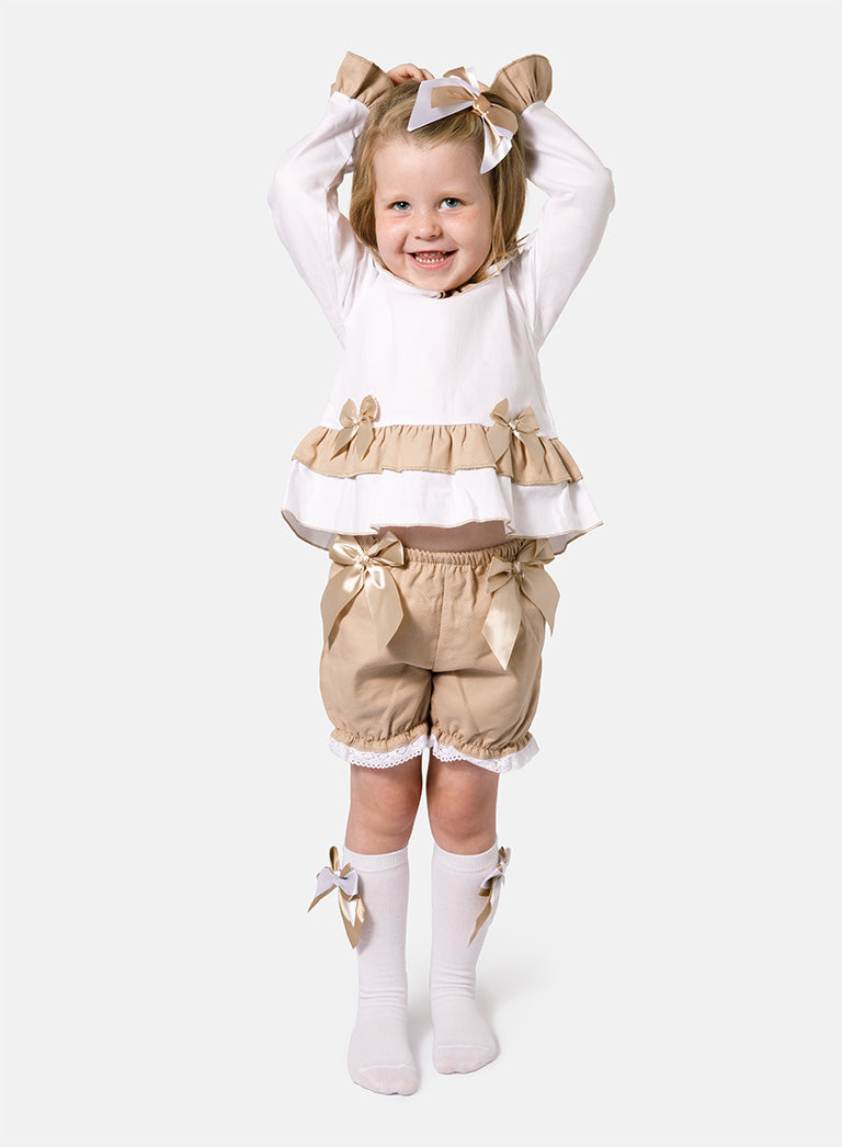 Baby Girl Aurora Collection 2-piece Romper Set - Tan