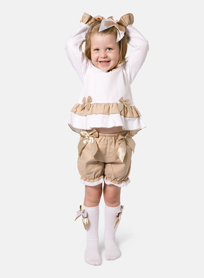 Baby Girl Aurora Collection 2-piece Romper Set - Tan