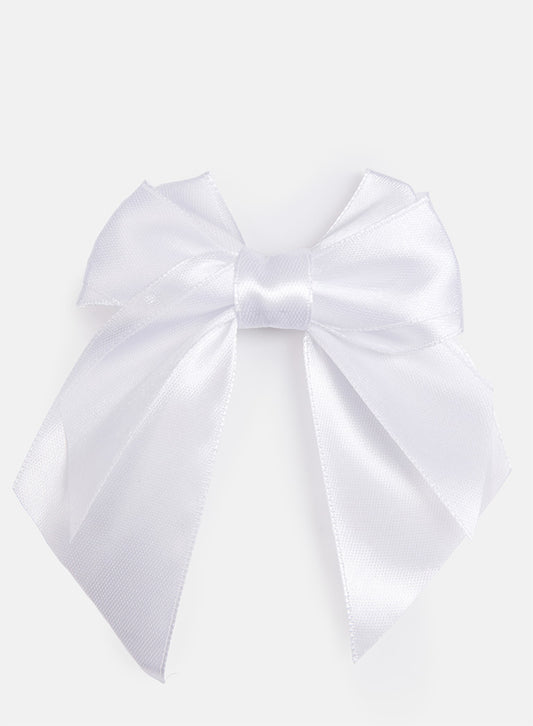 Baby Girl Satin Double Bow Hairclip - White & White