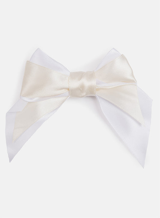 Baby Girl Satin Double Bow Hairclip - Cream & White