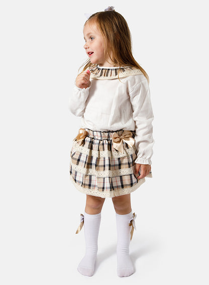 Baby Girl Sonia Collection 2-piece Romper Set - Beige