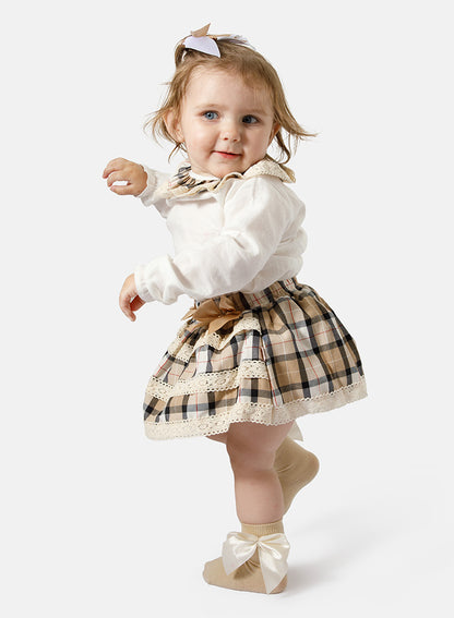 Baby Girl Sonia Collection 2-piece Romper Set - Beige