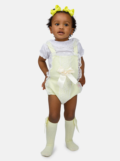 Baby Girl Renata Collection 3-piece Spanish Romper Set - Lemon Yellow