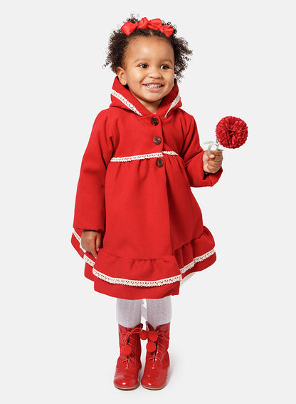 Baby Girl Elegant Spanish Coat with Lace Trim - Red