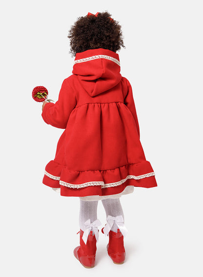 Baby Girl Elegant Spanish Coat with Lace Trim - Red