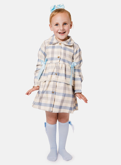 Baby Girl Kylie Collection Tartan Spanish Dress - Baby Blue