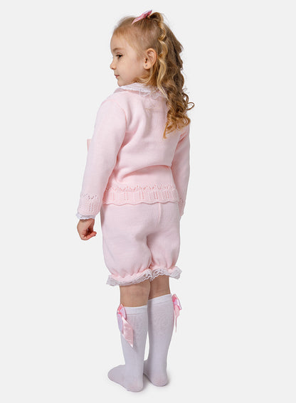 Baby Girl Bella 3-Piece Knitted Spanish Set - Baby Pink
