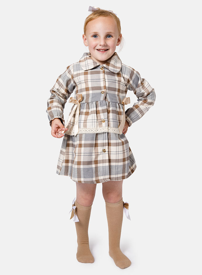 Baby Girl Kylie Collection Tartan Spanish Dress - Beige