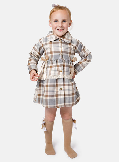 Baby Girl Kylie Collection Tartan Spanish Dress - Beige