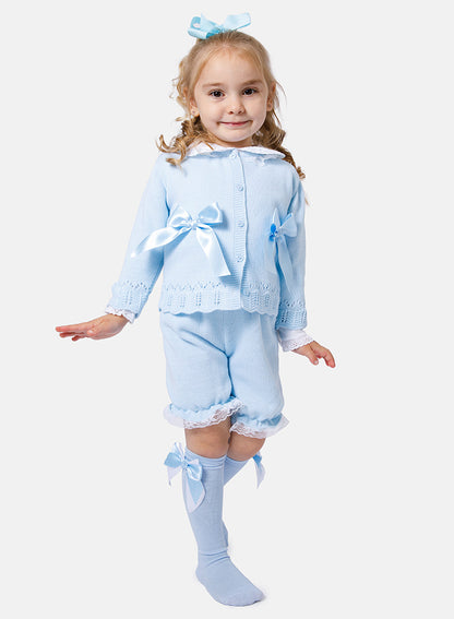 Baby Girl Bella 3-Piece Knitted Spanish Set - Baby Blue