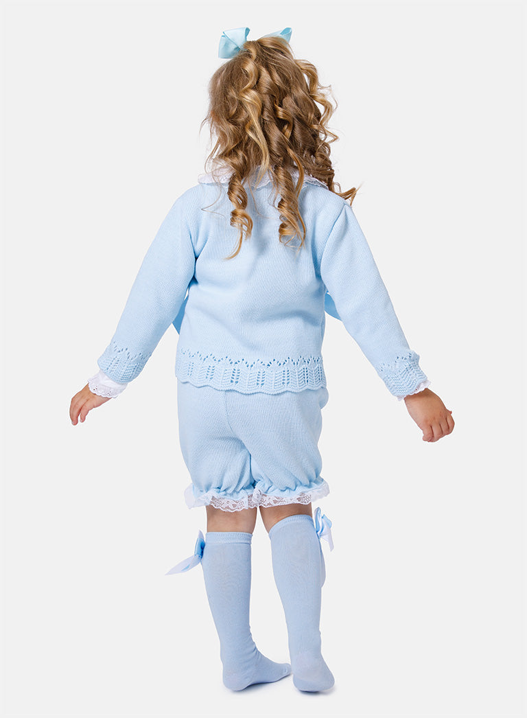 Baby Girl Bella 3-Piece Knitted Spanish Set - Baby Blue