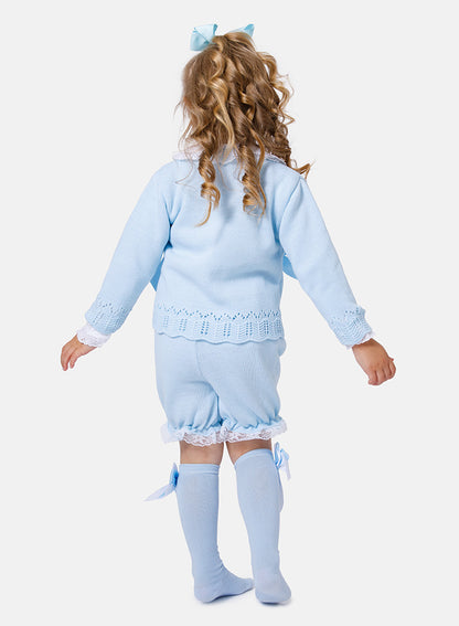 Baby Girl Bella 3-Piece Knitted Spanish Set - Baby Blue