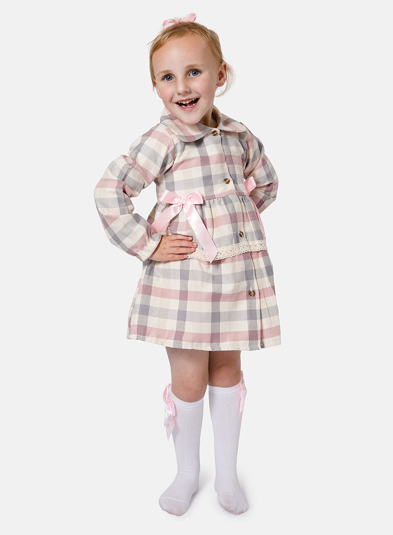 Baby Girl Kylie Collection Tartan Spanish Dress - Baby Pink