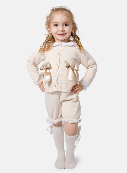Baby Girl Bella 3-Piece Knitted Spanish Set - Beige