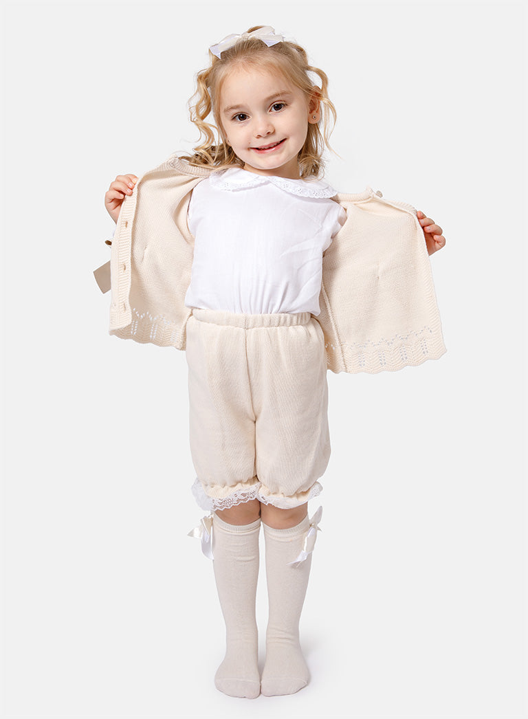 Baby Girl Bella 3-Piece Knitted Spanish Set - Beige