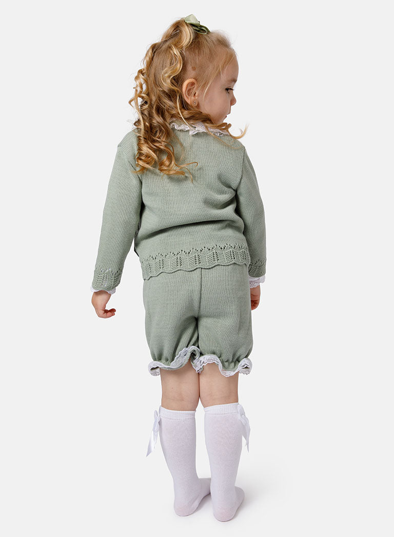 Baby Girl Bella 3-Piece Knitted Spanish Set - Sage Green