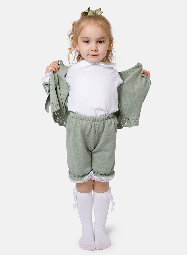 Baby Girl Bella 3-Piece Knitted Spanish Set - Sage Green
