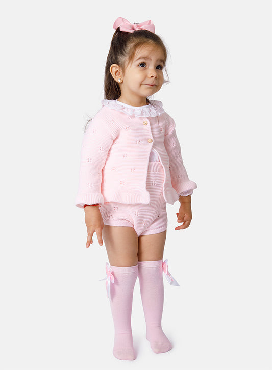 Baby Girl Iria Collection 3-piece Spanish Knitted Set - Baby Pink