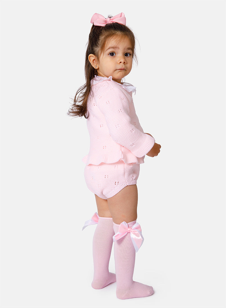 Baby Girl Iria Collection 3-piece Spanish Knitted Set - Baby Pink