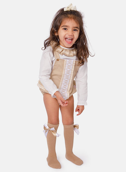 Baby Girl Leyla Collection 2-piece Romper Set - Beige