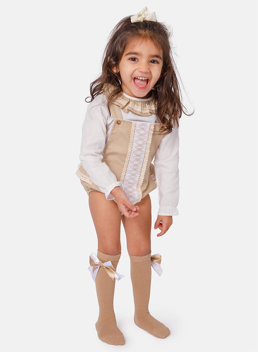 Baby Girl Leyla Collection 2-piece Romper Set - Beige