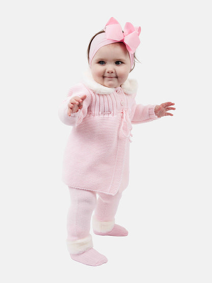Baby Girl Nieves Coat & Pants Knitted Spanish Set - Baby Pink