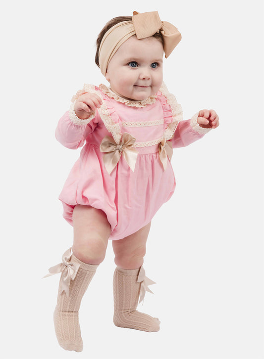Baby Girl Leya Collection Spanish long sleeve Romper - Pink